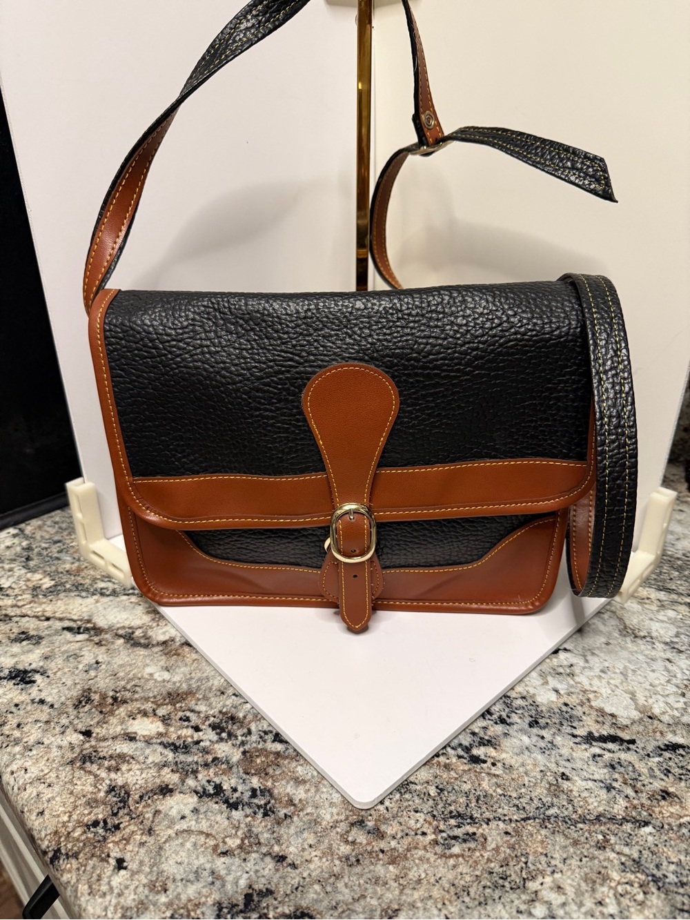 Classic Two-Tone Leather Messenger Bag - Black & Brown